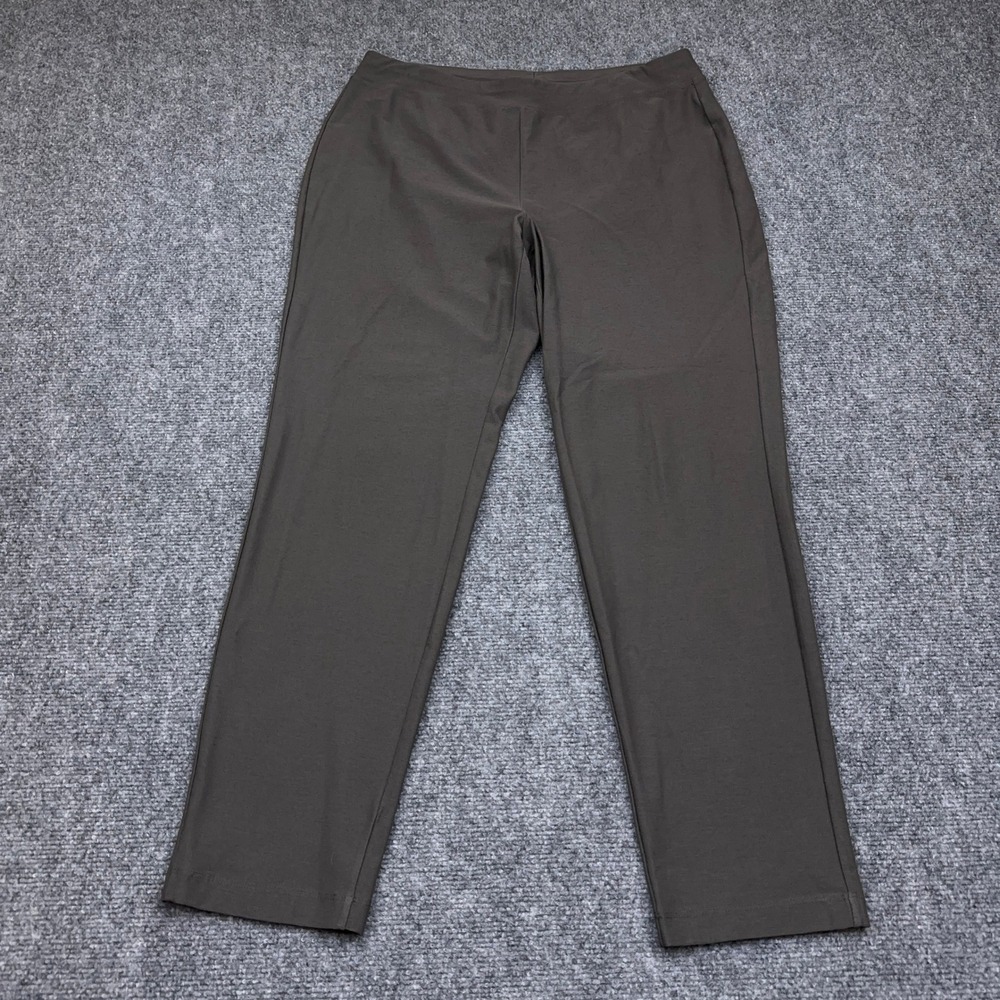 Eileen Fisher Washable Stretch Crepe Slim Ankle Pants Women M Gray/Brown Pull-On